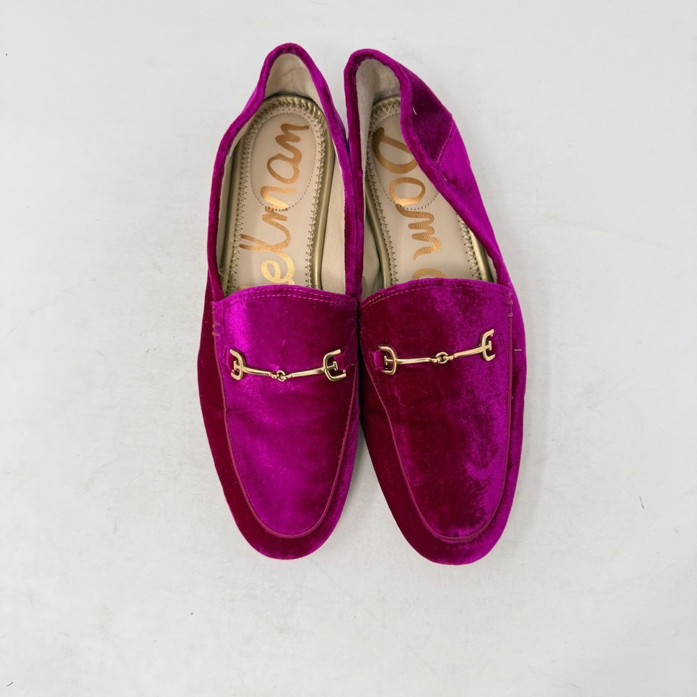 Sam Edelman Loraine Bit Loafers Raspberry Velvet Gold Hardware Shoes Size 6.5M - Picture 3 of 9